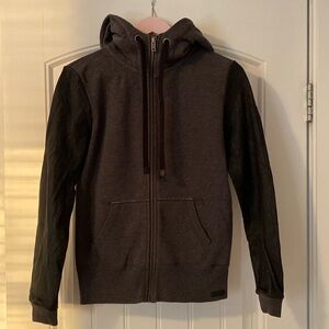 Roots Canada Fleece/Real Leather Zip Hoody
